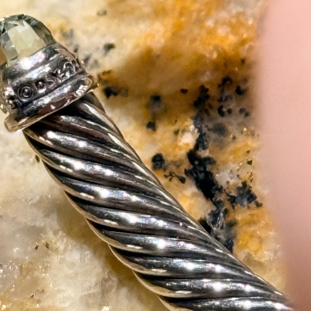 David Yurman Classic Sterling Silver w/Prasiolite Diamonds 5mm.Authentic EUC M - Picture 9 of 15